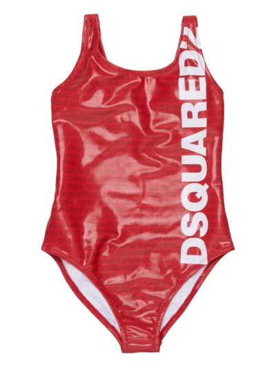 Dsquared2 Kids' Open-back Swimsuit In Red