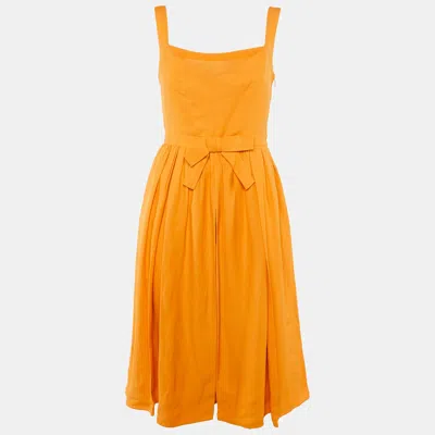 Dsquared2 Orange Crepe Bow Detail Midi Dress In Yellow