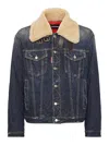 Dsquared2 Denim Aviator Jacket With Shearling Collar And Distressed Finish In Blue