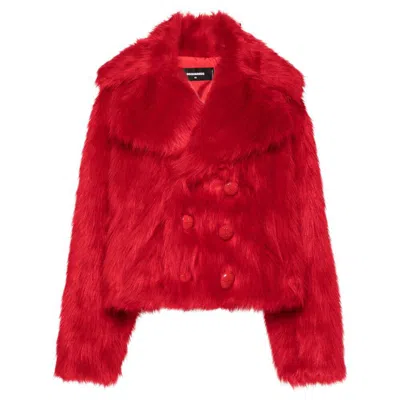 Dsquared2 Double-breasted Faux-fur Jacket In Red