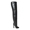 Dsquared2 Over-the-knee Black Leather Boots With Block Heel In Animal Print