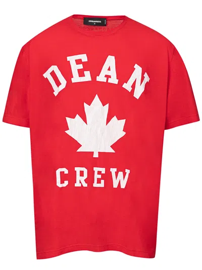 Dsquared2 Overfit T-shirt In Red Cotton With Print . In Rosso