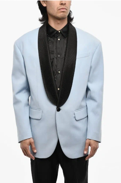 Dsquared2 Oversized Cotton 1 Button Jacket With Rhinestone Lapel
