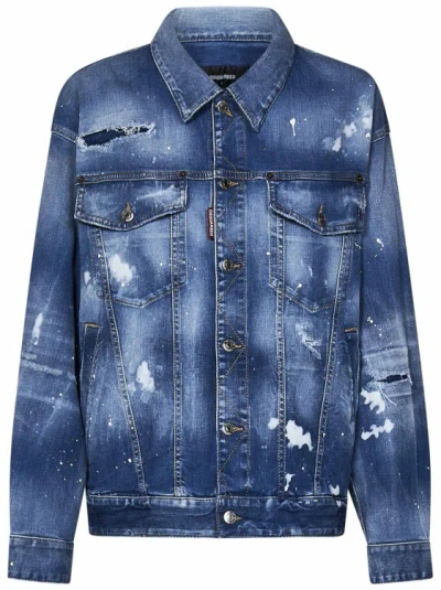 Dsquared2 Oversized Cotton Denim Jacket In Blue