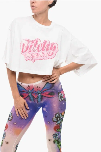 Dsquared2 Oversized Cropped T-shirt With Front Print Embellished With