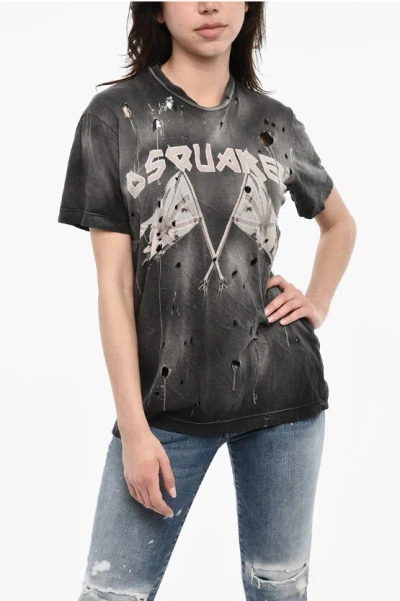 Dsquared2 Oversized Fit Vintage Effect Crew-neck T-shirt In Black