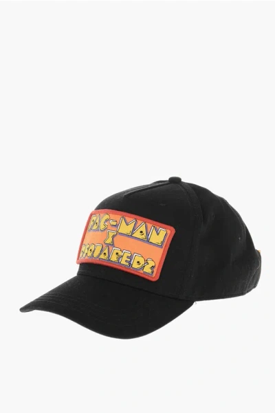 Dsquared2 Pac-man Cotton Gabardine Baseball Cap With Logo Patch In Black