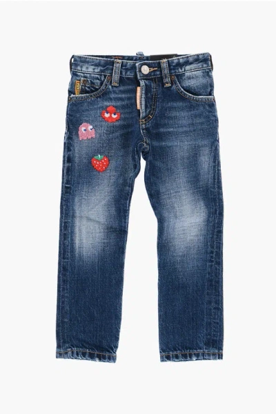 Dsquared2 Pac-man Embroidered Clement Jeans In Blue