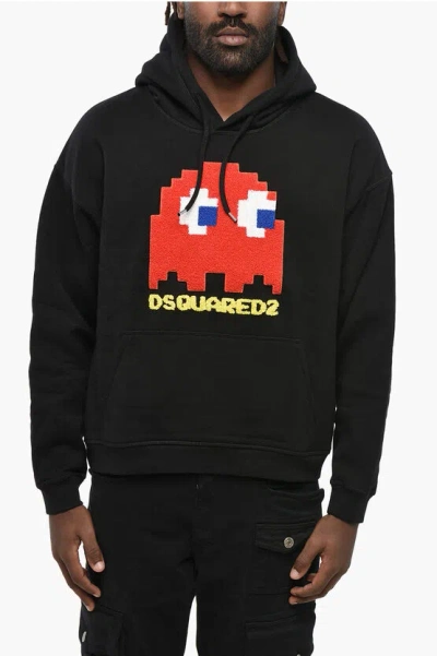 DSQUARED2 PAC-MAN FLEECED COTTON HERCALINA FIT HOODIE WITH CONTRASTING
