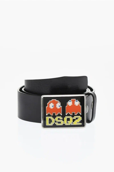 Dsquared2 Pac-man Leather Belt With Enamelled Buckle 40mm
