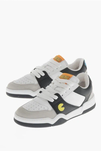 Dsquared2 Pac-man Low Leather Sneakers With Contrast Embroidery In Multi
