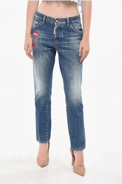 Dsquared2 Pac-man Regular Fit Cool Girl Jeans With Embroidery 15cm Grösse 36 In Blue