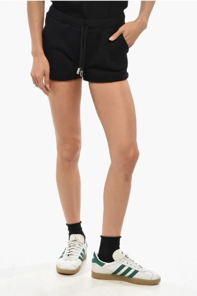 Dsquared2 Pac-man Solid Color T-fit Shorts With Contrasting Print In Black