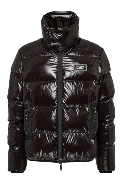 DSQUARED2 DSQUARED2 PADDED BLACK JACKET WITH HIGH COLLAR AND ZIPPERED POCKETS