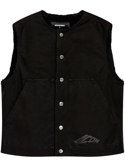 Dsquared2 Denim Vest With Logo Buttons In Black