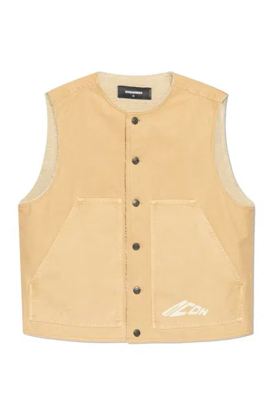 Dsquared2 Padded Denim Vest In Nude