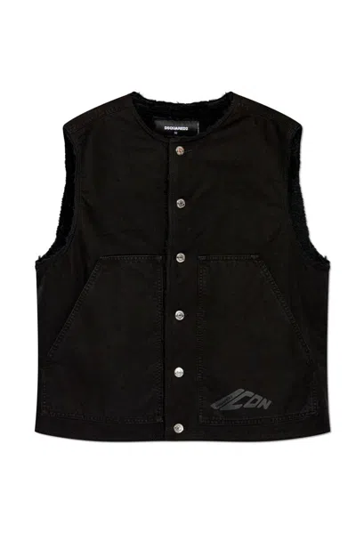 Dsquared2 Padded Denim Vest In Black