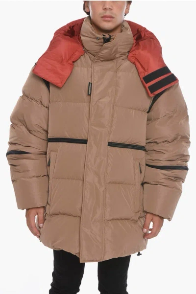 Dsquared2 Padded Jacket With Removable Hood In Brown