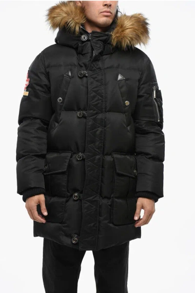 Dsquared2 Padded Utility Jacket With Real Fur Trim In Black