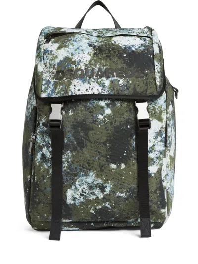 Dsquared2 Paint-splashes Logo-print Backpack In Green