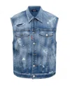 Dsquared2 Paint Splater Detailed Denim Vest In Blue