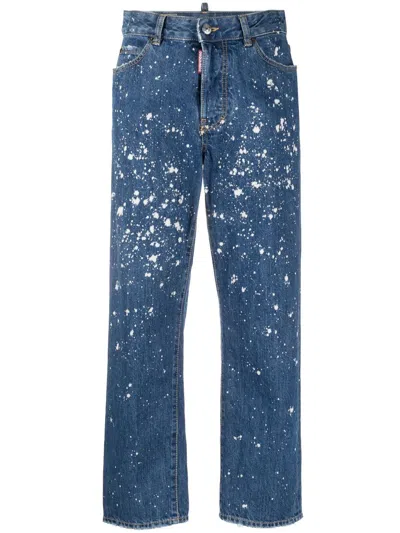 Dsquared2 Paint-splatter Cropped Jeans In Blue