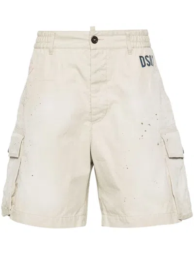 Dsquared2 Paint Splatter-detail Cargo Shorts In Beige