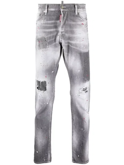 Dsquared2 Paint-splatter Detail Slim Jeans In Gray