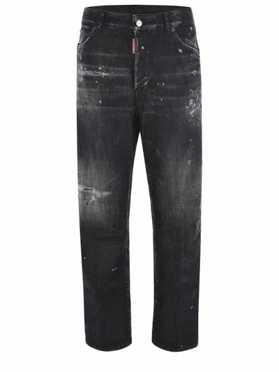 Dsquared2 Paint Splatter Detailed Distressed Jeans In Black