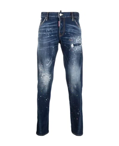 Dsquared2 Paint-splatter Distressed Slim-fit Jeans In Blue