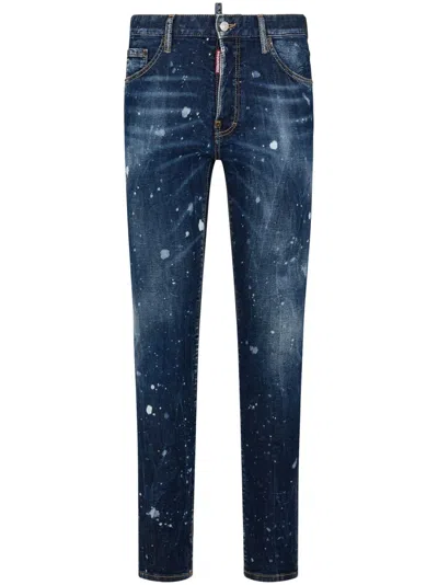 Dsquared2 Distressed Slim-fit Jeans With Unique Splatter Detailing In Blue
