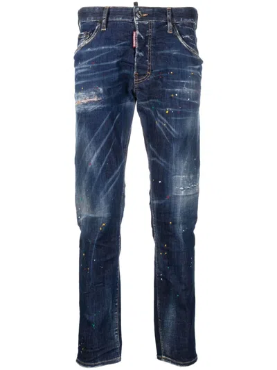 Dsquared2 Slim-fit-jeans Mit Farbklecksen In Blue