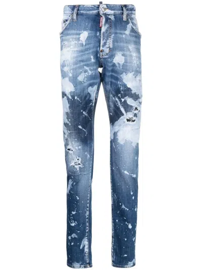 Dsquared2 Paint-splatter Straight-leg Jeans In 蓝色