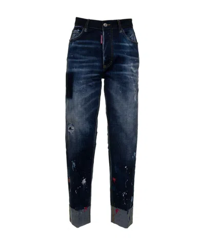 Dsquared2 Paint-splatter Straight-leg Jeans In Black