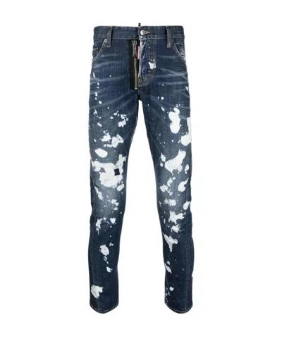 Dsquared2 Paint-splatter Straight-leg Jeans In Blue