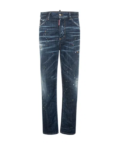 Dsquared2 Paint-splatter Straight-leg Jeans In Blue