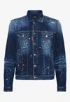 Dsquared2 Distressed Denim Jacket Paint Splatters In Navy