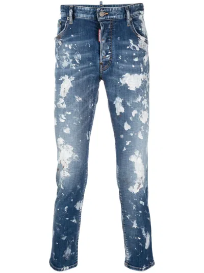Dsquared2 Paint Splattered Distressed Jeans In Blue