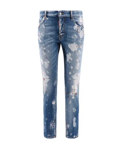 Dsquared2 Paint Splattered Distressed Jeans In Blue