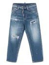 Dsquared2 Paint-splattered Ripped-detail Jeans In Blue