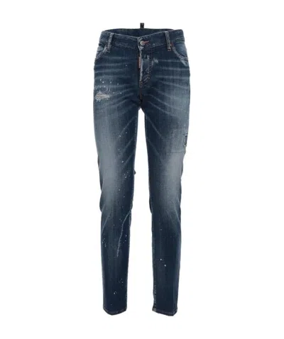 Dsquared2 Paint Splattered Skinny Jeans In Blue