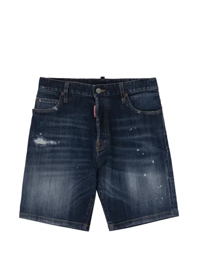 Dsquared2 Paint-splatter Distressed Shorts In Blue