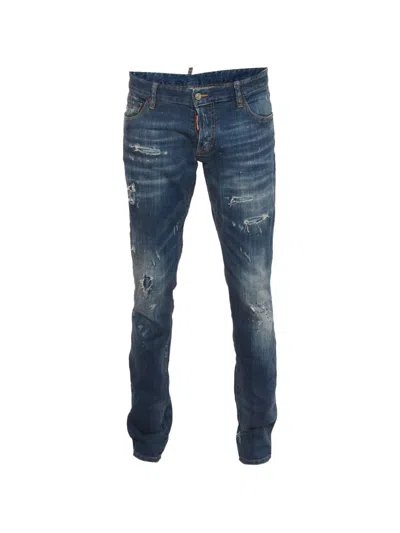 Pre-owned Dsquared2 Paint-splatter Distressed Slim-fit Jeans In Blue