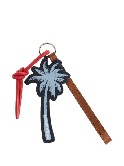 Dsquared2 Palm-tree Leather Keyring In Multi