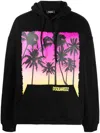 Dsquared2 Palm-tree Print Cotton Hoodie In Schwarz