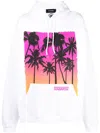 Dsquared2 Palm-tree Print Cotton Hoodie In White