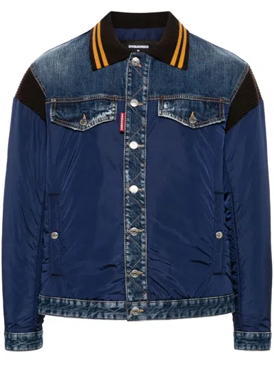 Dsquared2 Navy Blue Panelled Denim Jacket With Ribbed Detailing