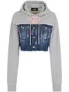 Dsquared2 Panelled Crop Hoodie In Denim