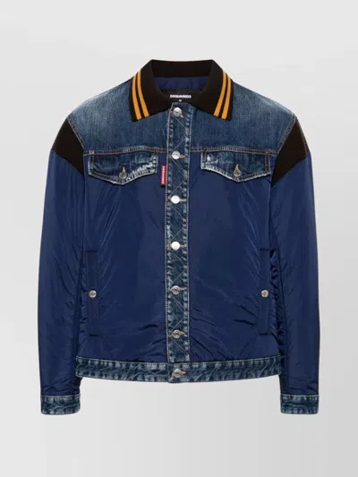 Dsquared2 Panelled Denim Blazer Spread Collar In Blue