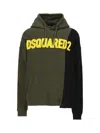 Dsquared2 Logo-patched Patchwork Drawstring Hoodie In Kaki